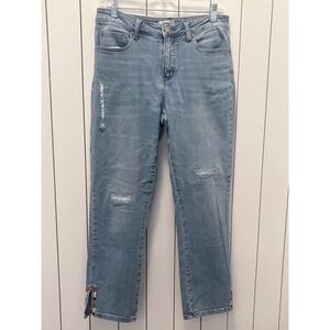 Tru Luxe Straight Leg Jeans Womens 6‎ Blue Excellent Distressed Embroidered Boho